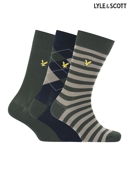 Lyle & Scott Green 3 Pack Barwood cotton Socks (AU6016) | 74 QAR