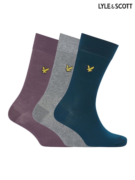 Lyle & Scott Blue 3 Pack Angus Cotton Socks (AU6028) | 74 QAR