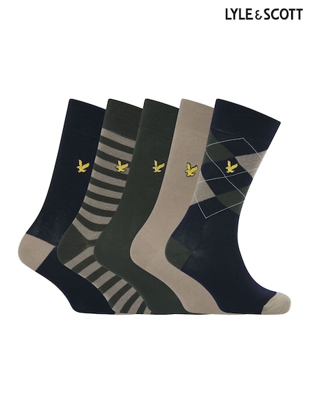 Lyle & Scott Blue Harold cotton socks 5 Pack (AU6035) | 114 QAR