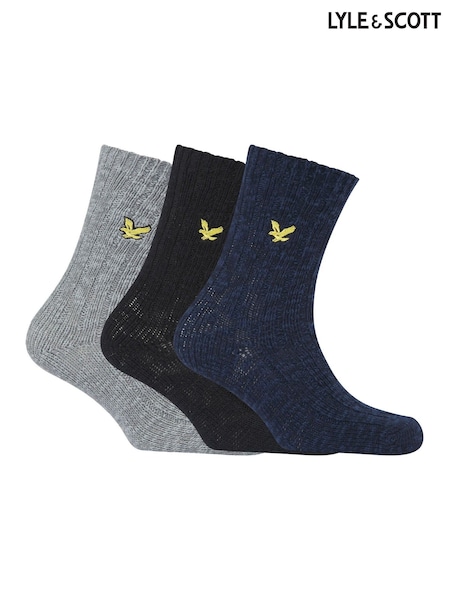 Lyle & Scott Blue Forest Knit Socks 3 Pack (AU6042) | €24