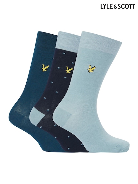 Lyle & Scott Blue 3 Pack Flint Cotton Dress Socks (AU6044) | 74 QAR