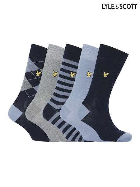 Lyle & Scott Black 5 pack Harold cotton socks (AU6049) | 114 QAR