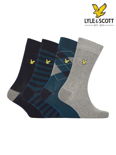 Lyle & Scott Blue Abraham Socks Gift Box 4 Pack (AU6076) | €25