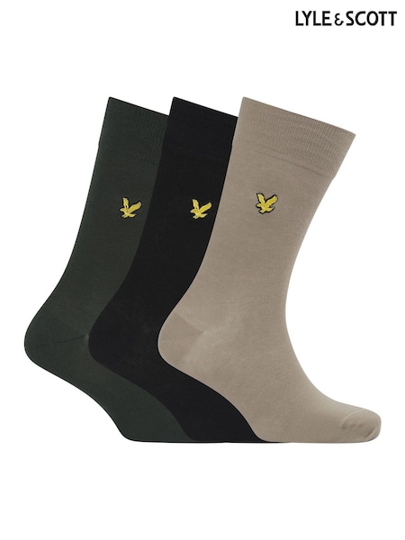 Lyle & Scott Black 3 Pack Angus Cotton Socks (AU6079) | 74 QAR