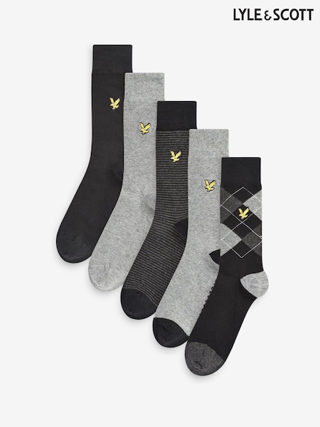 Lyle & Scott Black Liam Cotton Socks 5 Pack (AU6100) | 114 QAR