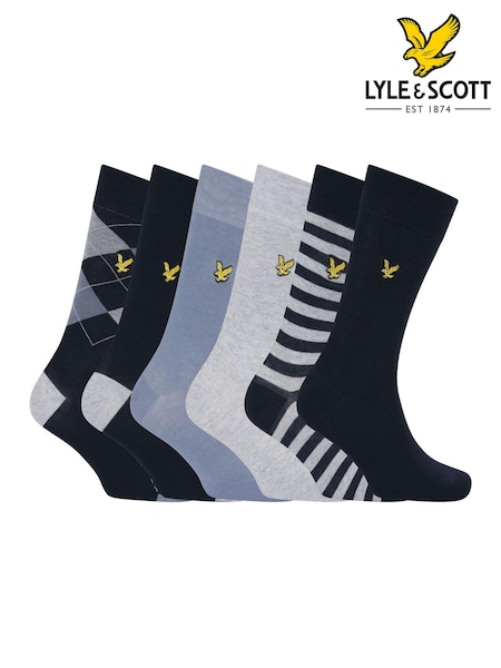 Lyle & Scott Blue Timothy Socks Gift Box 6 Pack (AU6104) | €37