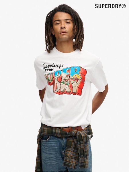 Superdry White 100% Cotton Travel Postcard Graphic T-Shirt (AU6142) | €43
