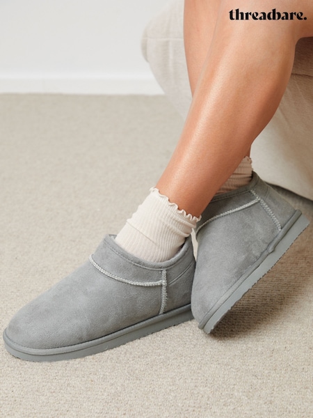 Threadbare Grey Suede Faux Fur Lined Slipper Boots (AU6144) | €31