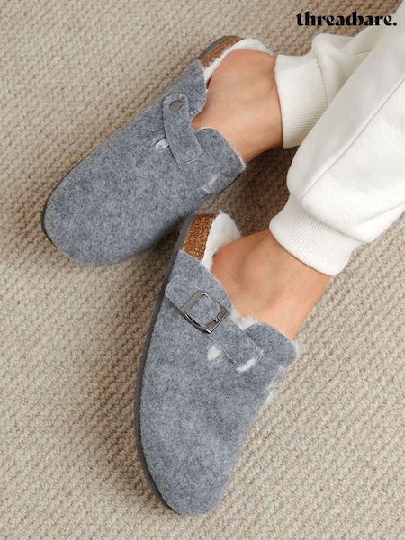 Threadbare Grey Felt Faux Fur Lined Clog Mule Slippers (AU6146) | €21.50