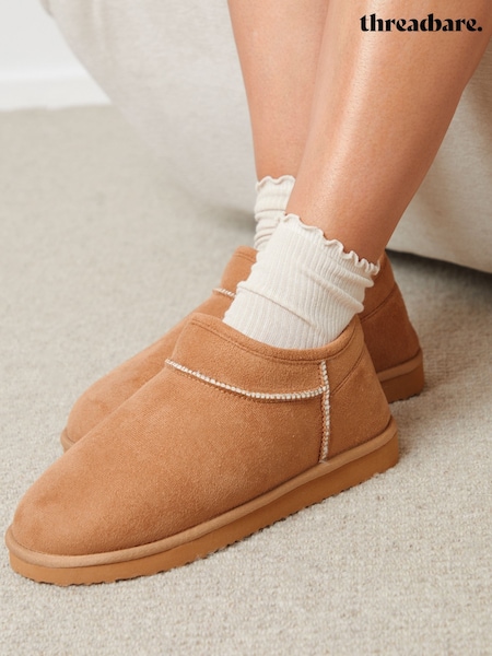 Threadbare Brown Suede Faux Fur Lined Slipper Boots (AU6147) | €31
