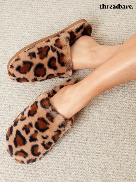 Threadbare Leopard Faux Fur Mule Slippers (AU6149) | €34