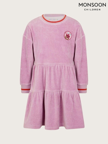 Monsoon Purple Velour Long Sleeve Tiered Dress (AU6157) | 67 QAR - 76 QAR