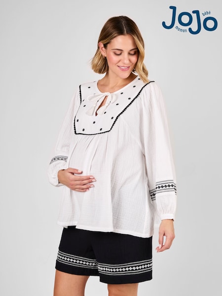 JoJo Maman Bébé White Maternity Embroidered Blouse (AU6271) | €67