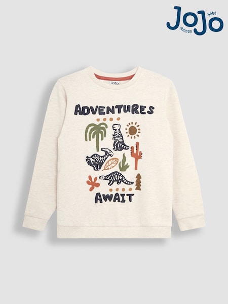 JoJo Maman Bébé Ecru Dino Graphic Print Sweatshirt (AU6309) | €41 - €43