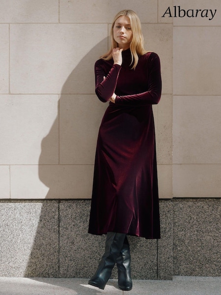 Albaray Red Velvet Sleeveless Funnel Neck Dress (AU6395) | €91