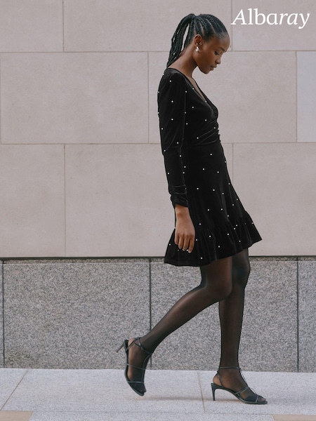 Albaray Velvet & Pearl Short Black Dress (AU6407) | €59