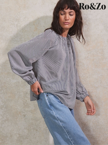 Ro&Zo Blue Stripe Gathered Neck Blouse (AU6419) | 4,146 UAH