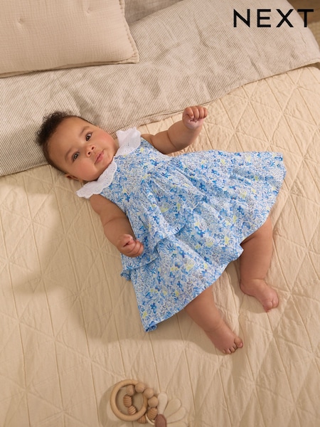 Blue Floral Baby Frill Collar Tiered 100% Cotton Dress (0mths-2yrs) (AU6464) | €29 - €32