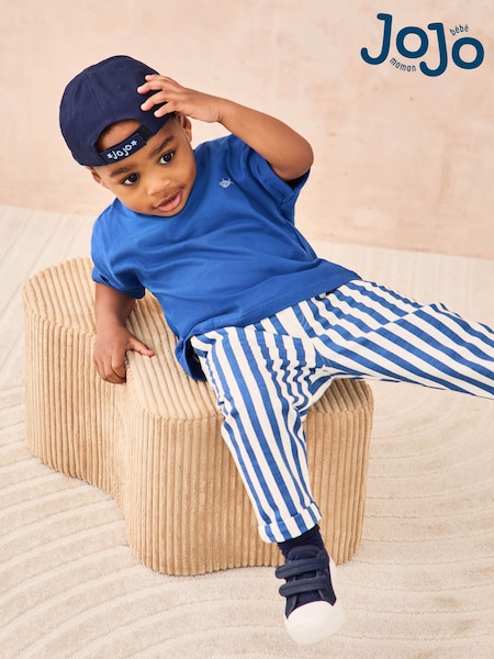 JoJo Maman Bébé Blue Shark 2-Piece T-Shirt & Stripe Joggers Set (AU6466) | €44 - €49