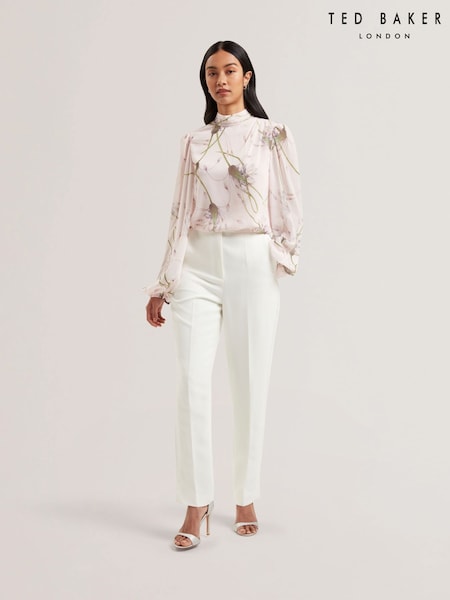 Ted Baker Pink Alati Printed Tie Neck Long Sleeve Blouse (AU6482) | ₪649