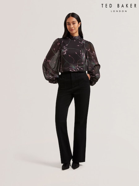Ted Baker Black Alati Printed Tie Neck Long Sleeve Blouse (AU6487) | ₪649
