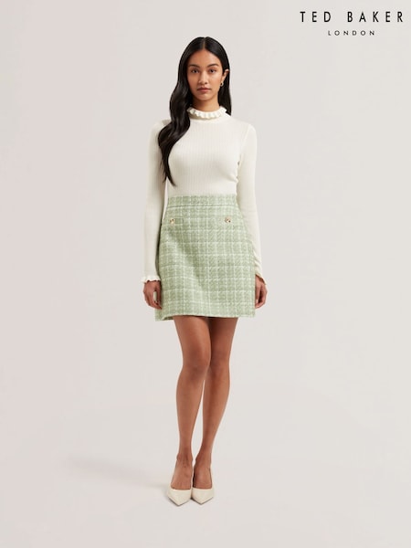 Cream - Ted Baker Janittt Rib Funnel Neck Frill Jumper (AU6491) | 737 LEI