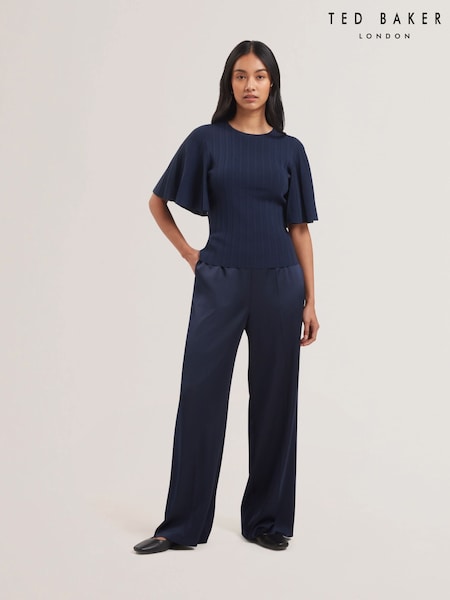 Ted Baker Blue Iivanna Crew Neck Fluted Sleeve Knit Top (AU6517) | ₪498