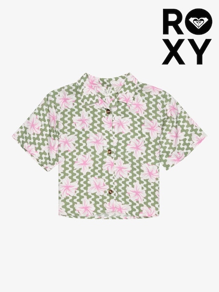 Roxy Green Salty Sun Print Short Sleeve Crop Shirt (AU6525) | ₪161