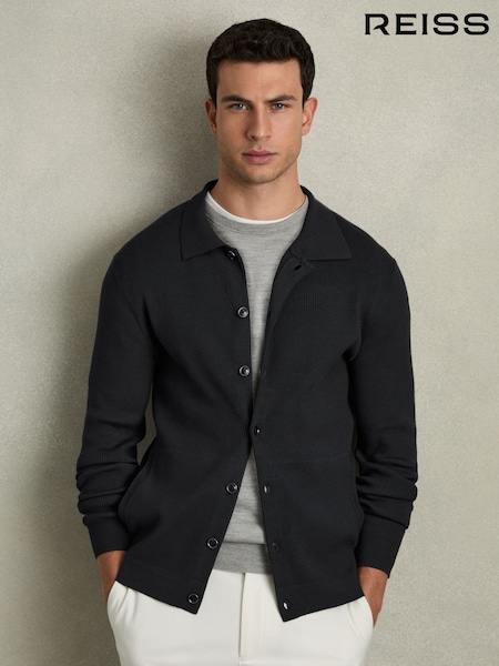 Reiss Navy Saint Fine-Ribbed Button-Through Cardigan (AU6653) | €215