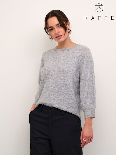 Grey - Kaffe Kameridith 3/4 Sleeves Beaded Pullover Jumper