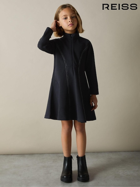 Azul marino - Reiss Kelly Jersey Contrast-Stitch Flared Dress (AU6762) | 80 €