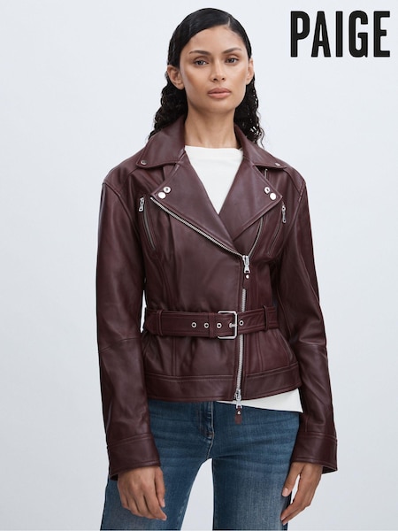 Paige Leather Belted Moto Jacket (AU6766) | €1,355