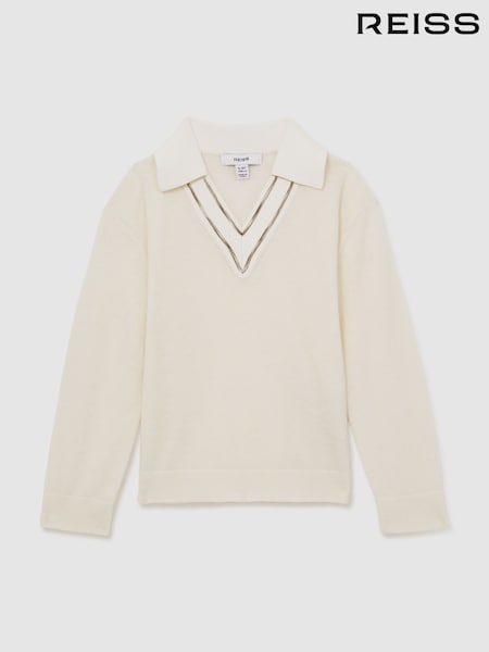 أبيض عاجي - Reiss Neena Wool Collared Cricket Jumper (AU6767) | ‏331 د.إ.‏