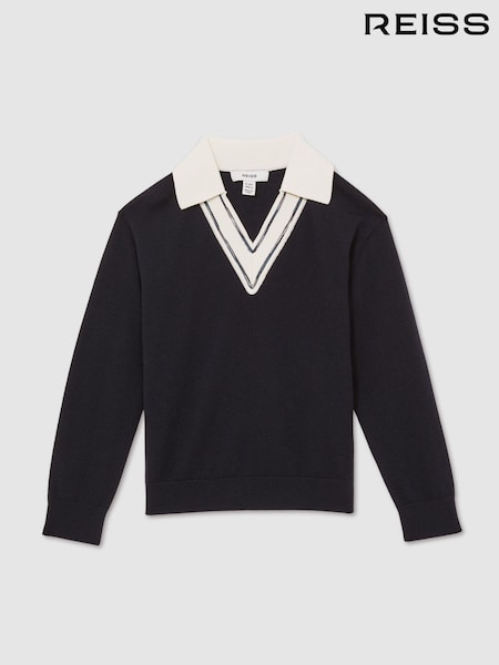 أزرق داكن - Reiss Neena Wool Collared Cricket Jumper (AU6770) | ‏331 د.إ.‏