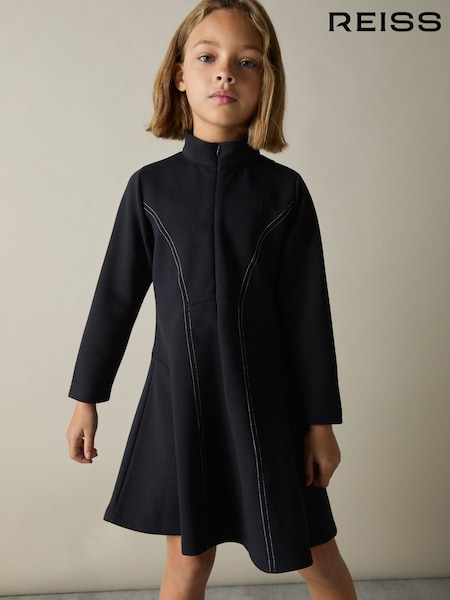 Reiss Navy Kelly 4-9 yrs Jersey Contrast-Stitch Flared Dress (AU6784) | 368 QAR