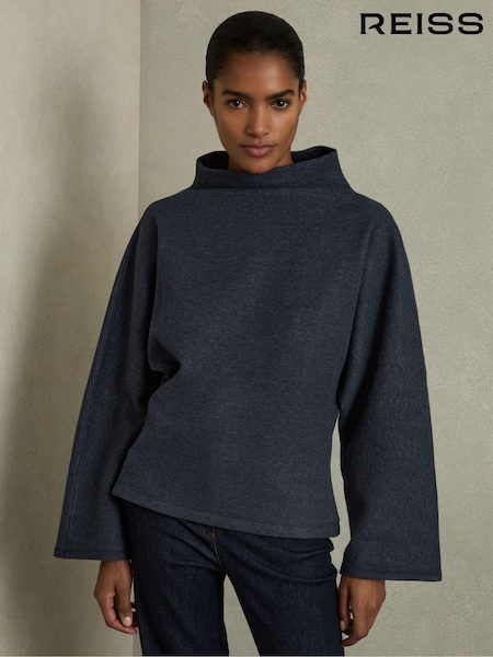 Reiss Navy Cora Cotton-Blend High-Neck Top (AU6789) | €168