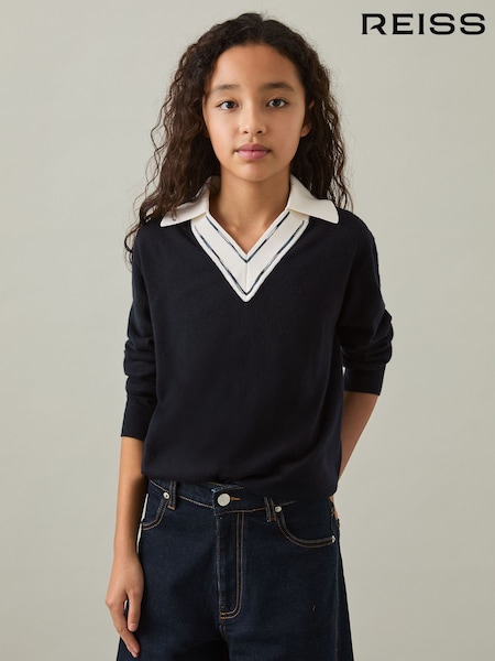 أزرق داكن - Reiss Neena Wool Collared Cricket Jumper (AU6797) | ‏274 د.إ.‏