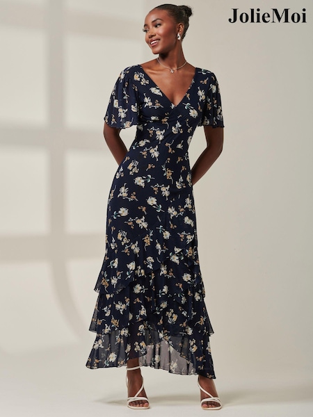 Jolie Moi Blue Angel Sleeve Tiered Hem Maxi Dress (AU6833) | € 66