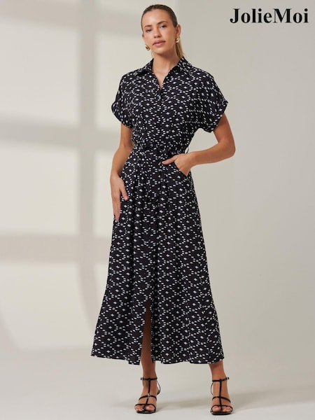 Jolie Moi Black Drop Shoulder Shirt Maxi Dress (AU6835) | 222 QAR
