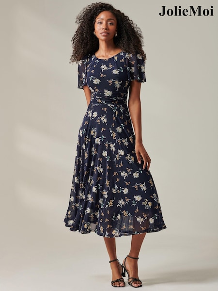 Jolie Moi Blue Harlie Floral Mesh Maxi Dress (AU6840) | €108