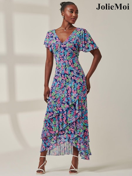 Jolie Moi Blue Floral Printed Tiered Maxi Dress (AU6843) | € 66