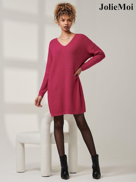 Jolie Moi Pink Ribbed Detail Knit Tunic Jumper (AU6847) | €42