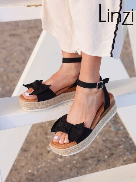 Linzi Black Cupid Flatform Sandals with Bow Detail (AU6873) | €48