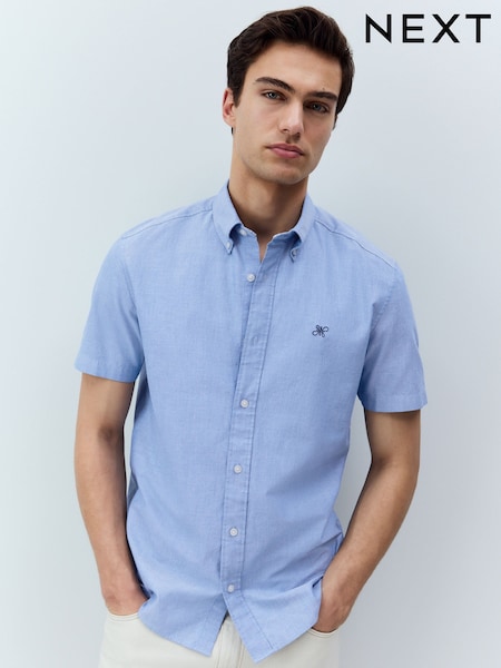 Light Blue Slim Fit 100% Organic Cotton Oxford Short Sleeve Shirt (AU6908) | €28