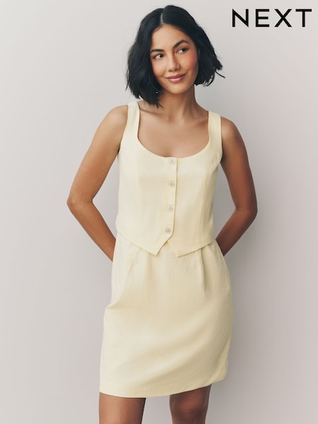 Kirnupiimä Keltainen - 100% Cotton Sleeveless Waistcoat Mini Dress (AU6919) | €50