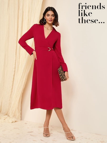 Friends Like These Red Long Sleeve Belted Wrap Tailored Dress (AU6928) | €65