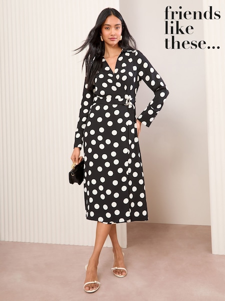 Friends Like These Monochrome Long Sleeve Belted Wrap Tailored Dress (AU6929) | 257 QAR