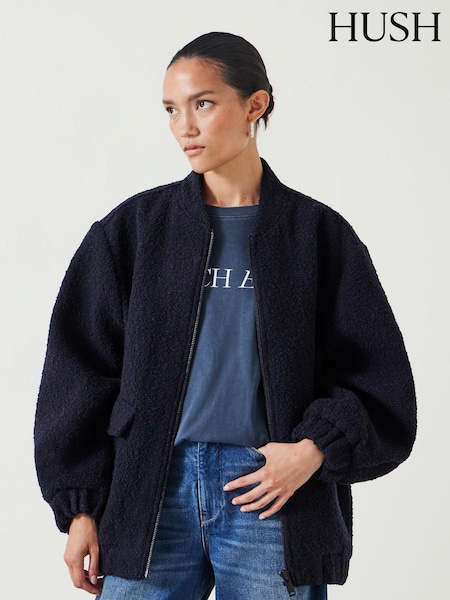Hush Blue 100% Cotton Aiden Boucle Bomber Jacket (AU6975) | ₪1,006