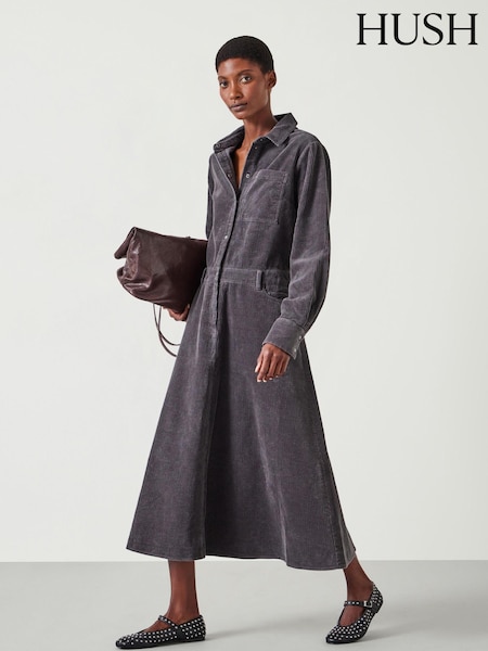 Hush Grey Bella Corduroy Maxi 100% Cotton Dress (AU7029) | €172