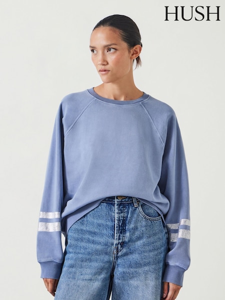 Hush Blue Gemma Foil Stripe Relaxed 100% Cotton Sweatshirt (AU7078) | €44